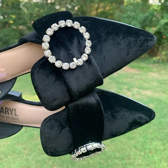 Velvet Pointed Rhinestone Ring Slip-On Loafers - Picture 11 of 16